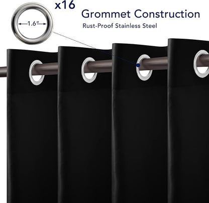 PureFit Outdoor Curtains for Patio Waterproof Weatherproof, UV Resistant Outside Curtains for Gazebo, Front Porch, Pergola, Sun Blocking Privacy Curtain, 120W x 84L inch, 1 Panel, Black