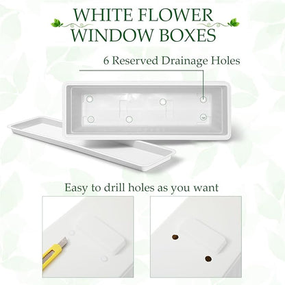 6 Packs 23 Inch Window Flower Box Extra Large Window Sill Herb Garden Long Rectangle Planter Plastic Boxes Outdoor with Drainage Trays Boxes for Balcony Windowsill Patio Garden