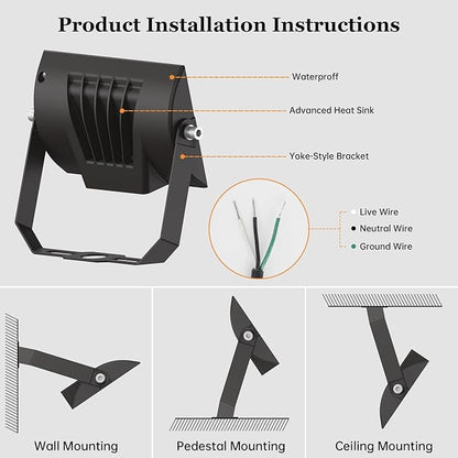 dephen 30W LED Flood Lights Outdoor with Bracket Mount, 3450Lumen 120V Security Lighting, 5000K IP65 Waterproof Wall Pack Floodlight for Garden Yard Patio Porch (UL-Listed)
