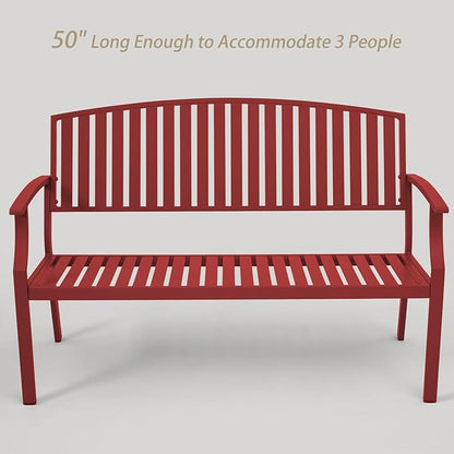 Outdoor Bench Weatherproof Aluminum Patio Garden Bench, Patio Loveseat for Porch Garden Lawn Backyard Park Balcony(Rose Red, 1PC)
