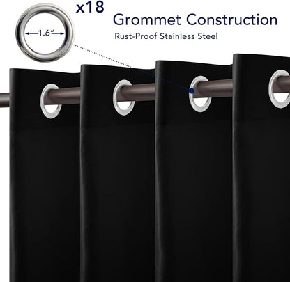 PureFit Outdoor Curtains for Patio Waterproof Weatherproof, UV Resistant Outside Curtains for Gazebo, Front Porch, Pergola, Sun Blocking Privacy Curtain, 150W x 84L inch, 1 Panel, Black