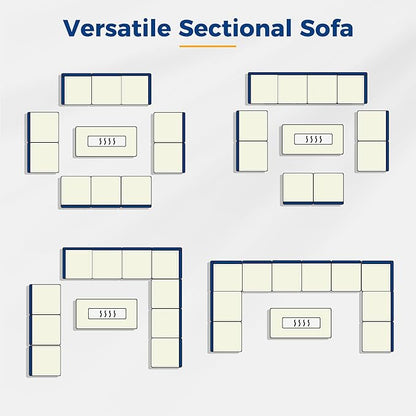 Wisteria Lane Patio Furniture Set for All Wheather, 11 Pieces Wicker Outdoor Furniture Set with Washable Cushions & Fire Pit Table, Oversized Outdoor Sectional for Garden, Poolside, Backyard, Blue