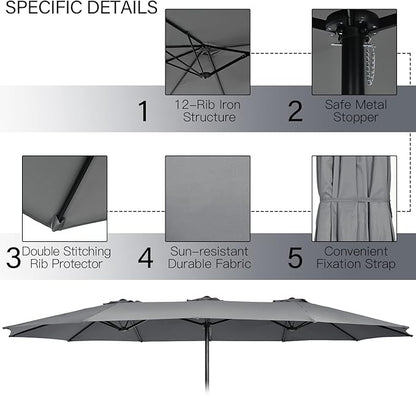 Tangkula 11 Piece Rattan Outdoor Dining Set with 15Ft Patio Umbrella for 8, Outdoor Wicker Table Set with 8 Cushioned Armchairs, Acacia Wood Top, Outdoor Umbrella with Base Included