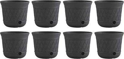 Suncast 8 Pack 14" x 12" Round Resin Decorative Weatherproof Outdoor Hideaway Standard Garden Hose Storage Pot with Drainage Holes, Gray
