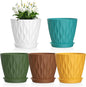 6 inch Plant Pots, 5Pack Water Ripple Flower Pots for Indoor Outdoor Plants, Plastic Planters with Drainage Holes and Saucers, Nursery Pots for Small Succulent Garden House Plants, Multicolor