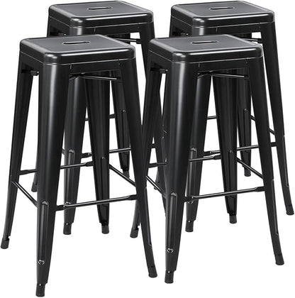 Yaheetech 30 Inch Metal Bar Stools Set of 4, Bar Height Backless Bartools, Industrial Stackable Bar Chairs with Footrest for Kitchen/Dining Room/Bistro/Patio, Black