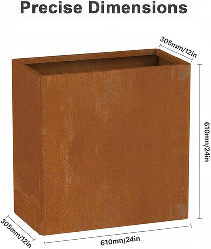 Corten Steel Planters - 24X12X24 inch Removable Insert Shelf for Garden Patio