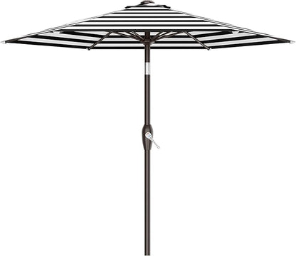 AreShark 7.5FT Patio Umbrella Table Market Umbrella with 6 Sturdy Ribs, Button Tilt/Crank, Heavy-Duty Outdoor Umbrellas for Pool, Deck, Garden and Backyard, Black & White Stripe