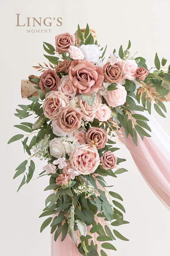 Artificial Wedding Arch Flowers Kit, Dusty Rose and Cream Silk, 4-Piece