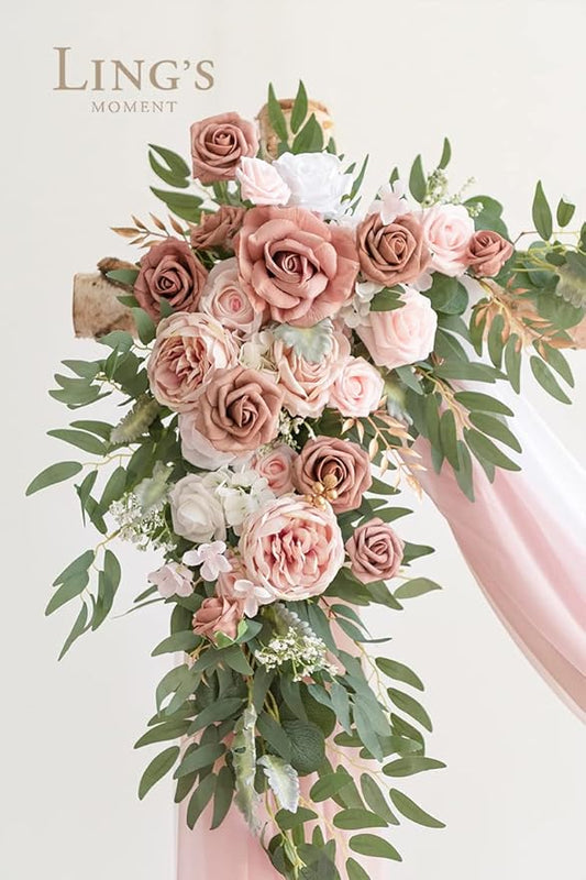 Artificial Wedding Arch Flowers Kit, Dusty Rose and Cream Silk, 4-Piece