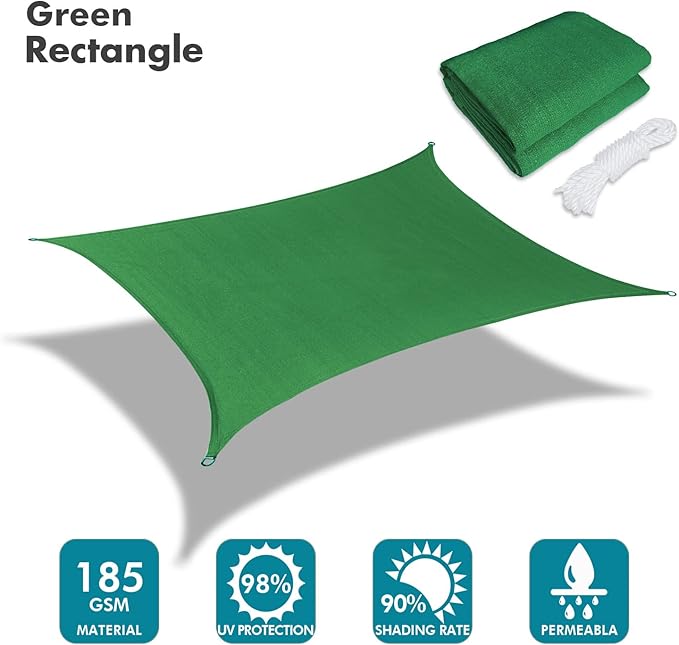 KANAGAWA 12'X24' Dark Green Custom Size Sun Shade Sail Rectangle UV Block Canopy Cover for Patio Backyard Lawn Garden Outdoor (Customized Available)