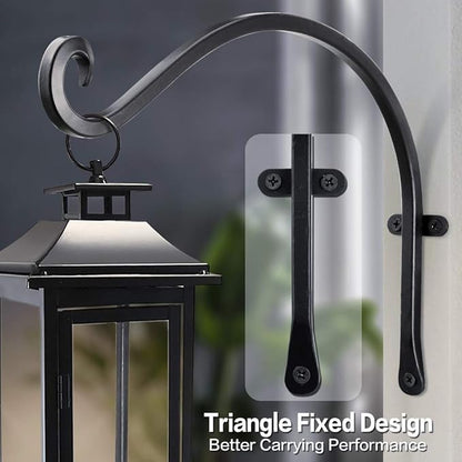 Qiang Ni Bird Feeder Hanger: 12-Inch Wall-Mounted Plant Bracket Outdoor - 4 Pieces Black Plant Hooks for Hanging Flower Baskets