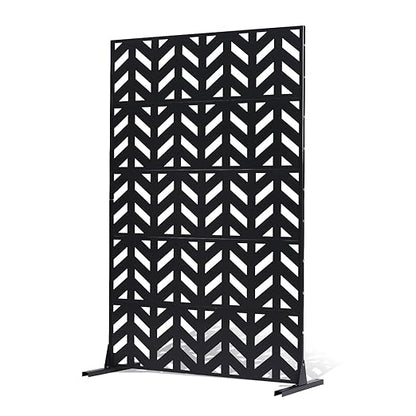 VEVOR Metal Privacy Screen, 47" W x 72" H, Outdoor Privacy Screens 5-Panel, Freestanding Outdoor Divider with Stand, Decorative Garden Steel Privacy Fence for Balcony Patio Indoor Room Black