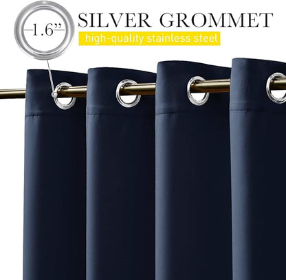 NICETOWN 2 Panels Fixed Outdoor Curtains for Patio Waterproof, Top & Bottom Grommet & Back Tab Windproof Drapes Thermal Insulated Blackout Outdoor Drapes for Gazebo, W52 x L72, Navy Blue, 2 Panels