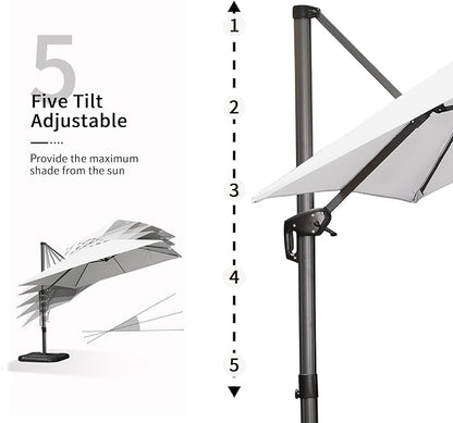 PURPLE LEAF 9' X 11.5' Patio Umbrella with Base Outdoor Cantilever Rectangle Umbrella Offset Umbrella with 360-degree Rotation for Garden Deck Pool Patio White