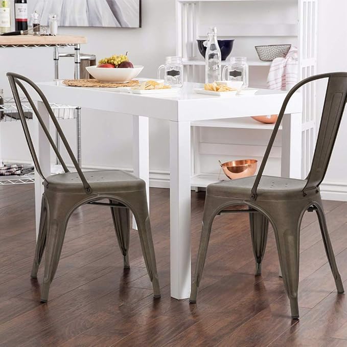 Patio Dining Chairs, Set of 4, Bronze Stackable with Removable Backrest