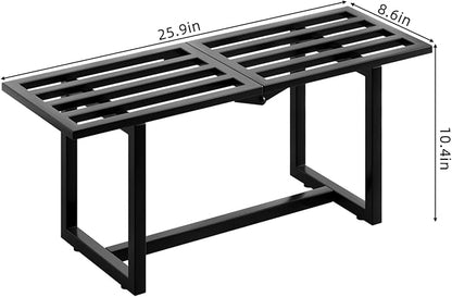 2 Pack Metal Plant Stand, Foldable Heavy Duty Indoor, Window Iron Plant Shelf - Mid Century Modern Slatted Bench for Patio, Garden, Living Room Load Bearing 330 lbs 26" L x 10.4" H x 8.6" W 1 Tier Black
