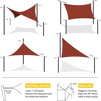 Artpuch Waterproof Sun Shade Sail, 14'x14' Rust Red Rectangular, UV Resistant Rain Canopy, Curved Edges Shade Cloth for Outdoor Patio, Deck, Yard (Customizable)