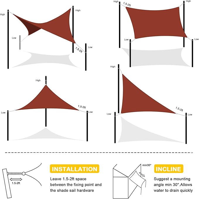 Artpuch Waterproof Sun Shade Sail, 8'x10' Rust Red Rectangular, UV Resistant Rain Canopy, Curved Edges Shade Cloth for Outdoor Patio, Deck, Yard