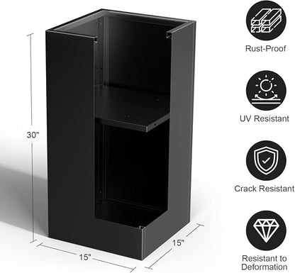 Metal Large Planter Box 15" L x 15" W x 30" H, Heavy Duty Tall Rectangle Outdoor Planter Box with Removable Insert Shelves for Porch, Garden, Patio, Yard (Black)