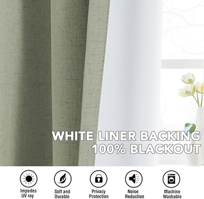 H.VERSAILTEX Linen Curtains 100% Blackout Curtains for Bedroom 102 inch Long Full Light Blocking Nature Linen Blended Window Curtains for Living Room Nickel Grommet (2 Panels, Heathered Tea)