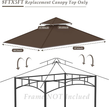 Grill Gazebo Replacement Top, 5 * 8 Outdoor BBQ Top Cover, Double Layer BBQ Gazebo Top Canopy for Model #L-GG001PST-F (Brown)