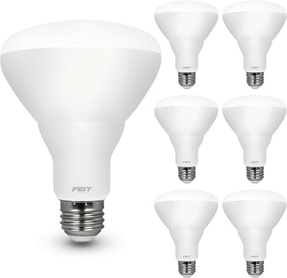 Feit Electric BR30 LED Light Bulbs, 100W Equivalent, Dimmable, E26 Standard Base, 80 CRI, 1400 Lumens, 3500K Neutral White, 120V, 10 Years Lifetime, Damp Rated, 6 Pack, 100BR30DM83510KLED/6