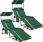 KingCamp 2 Pack Lounge Chair Outdoor with Canopy & Face Hole, Adjustable 5-Position Folding Chaise Tanning Recliner Portable Comfy Chaiser for Camping Outside Patio Pool Beach, Green/White