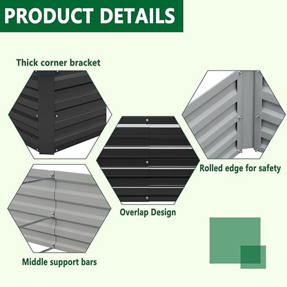 3 Pack 6x3x1FT Galvanized Raised Garden Beds Kit Outdoor Metal Gardening Planter Box for Vegetable Elevated Flower Herbs,Black