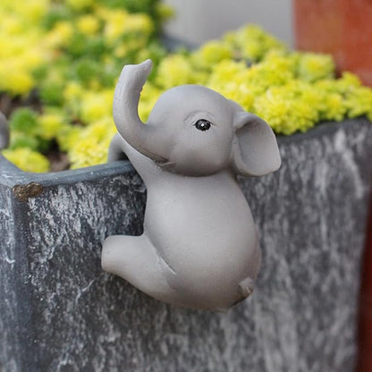 Set of 2 Cute Climbing Elephant Statues Flower Pot Hugger, Resin Hanging Animals Figurine Outdoor Planter Pot Decorations for Home Garden Patio Lawn Yard Ornaments