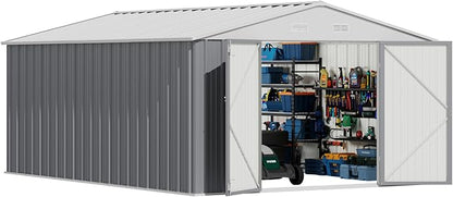 Devoko 10x12 FT Outdoor Storage Shed, Large Metal Storage Sheds with Lockable Door, Utility Garden Tool Shed with Sloping Roof, Outside Steel Storage Sheds for Patio Lawn Backyard, Gray