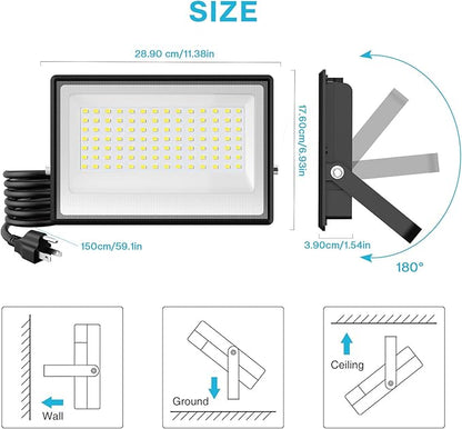 Olafus 2 Pack 130W LED Flood Light Outdoor, 13000lm LED Work Light with Plug, IP66 Waterproof Exterior Security Lights, 6500K Daylight White Outside Floodlights for Playground Yard Stadium Lawn