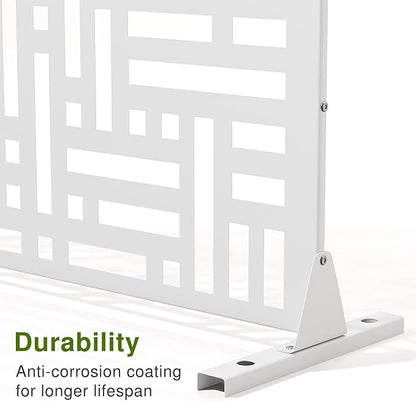 Casaphoria Metal Privacy Screen Outdoor, 72" H x 47" W Freestanding Decorative Privacy Screen for Patio Deck Balcony Garden with Stable Base, White-Helen