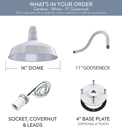 Wall Light, 16-Inch Dome Farmhouse Sconce in White Steel