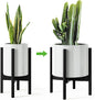 MUDEELA 14 Inch Tall Plant Stand for Indoor, Adjustable Width Bamboo Plant Stand for 8 9 10 11 12 Inches Pot, Single Tier Planter Holder Floor Stand, Mid Century Modern Style, Black, Without Pot