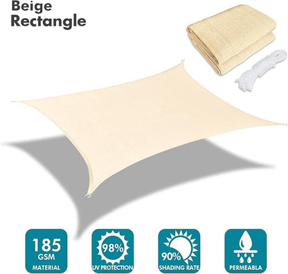 KANAGAWA 10'X22' Cream Custom Size Sun Shade Sail Rectangle UV Block Canopy Cover for Patio Backyard Lawn Garden Outdoor (Customized Available)