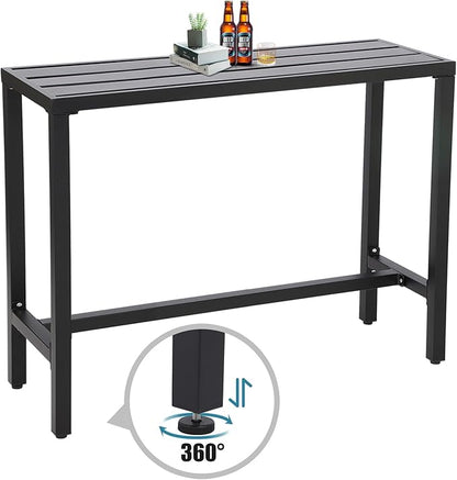 Outdoor Bar Table, Patio Console Pub Height Tables with Powder Coated Steel Frame, Weather Resistant Waterproof Top for Hot Tub, Balcony, Garden, Yard, Poolside (Black, 55" Bar Table)