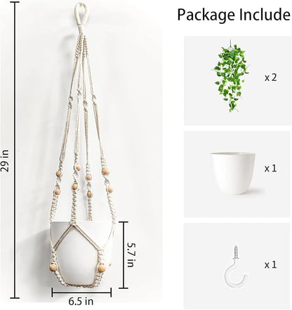 Comtelek Fake Hanging Plants Artificial Plants for Home Decor Macrame Plant Hanger with Fake Vines Faux Hanging Planter Greenery for Wall Ceiling Bedroom Bathroom Kitchen Office Boho Decor Indoor