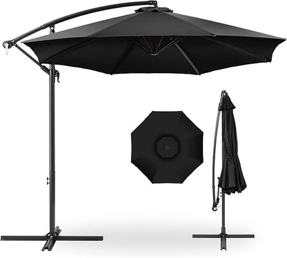 Best Choice Products 10ft Offset Hanging Market Patio Umbrella w/Easy Tilt Adjustment, Polyester Shade, 8 Ribs for Backyard, Poolside, Lawn and Garden - Black