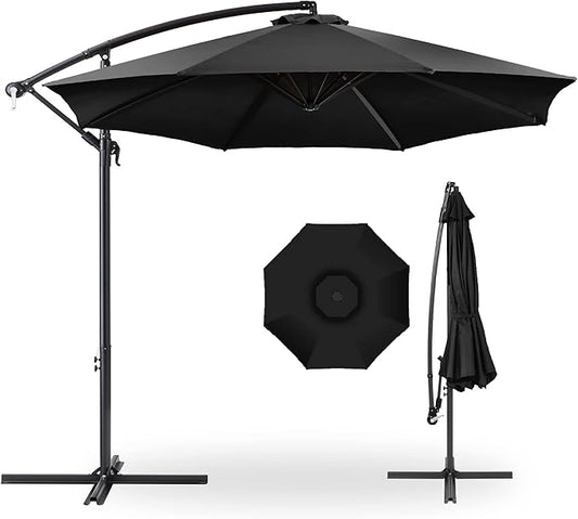 Best Choice Products 10ft Offset Hanging Market Patio Umbrella w/Easy Tilt Adjustment, Polyester Shade, 8 Ribs for Backyard, Poolside, Lawn and Garden - Black