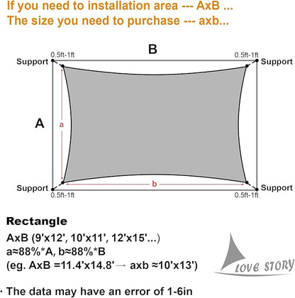 LOVE STORY Custom Size 16'x18' Terra Red Sun Shade Sail Rectangle UV Block Canopy Patio Sail Sunshades Fabric for Outdoor Garden Carport (We Make Custom Size)