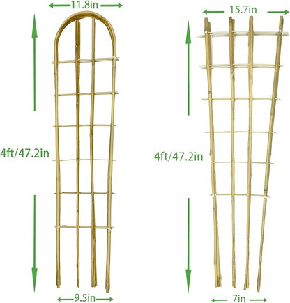 Natural Bamboo Trellis, 4Feet,Fan-Shaped+U-Shape,4Pack,Plant Support Trellis for Outdoor and Indoor Potted Climbing Plants,Vegetables, Cucumber, Tomato, Hoya,