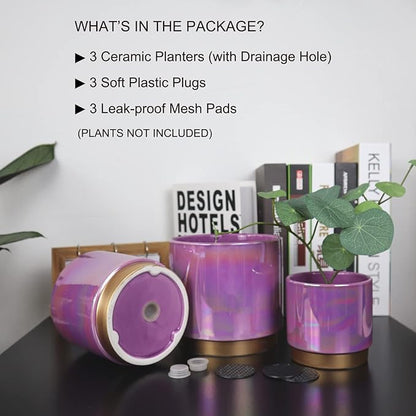 Gepege Ceramic Pots for Plants, Rainbow Pearl Glaze Planter with Drainage Hole, 6.0 inch+5.0 Inch+4.0 Inch. Indoor-Outdoor Large Round Succulent Orchid Flower Pots