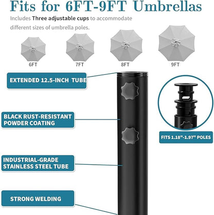 Umbrella Base,Heavy Duty Umbrella Stand with 5 Wheels, Max 135lb Fillable Umbrella Holder Wind-Resistant, Mobile Square Market Stand for Outdoor, Deck, Poolside, Lawn (19)