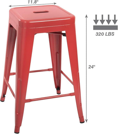 Devoko Metal Bar Stools 24" Indoor Outdoor Stackable Barstools Modern Style Industrial Vintage Counter Bar Stools Set of 4 (24 inch, Red)