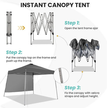 Canopy Tent, 10X10 FT Pop Up Canopy Outdoor Tent Slant Legs with Carrying Bag, Portable Gazebo Shelter - 8X8 FT Canopy Cover (Dark Grey with 1 Sidewall)