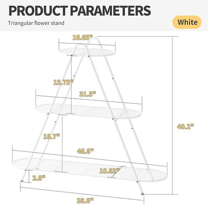 Plant Stand for Patio, 3-Tier Metal Plant Shelf–Indoor/Outdoor Display Rack for Multiple Pots, Heavy Duty Plants, Garden Flower Organizer (White)