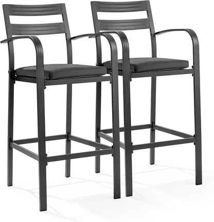 VINGLI Outdoor Bar Stools Set of 2, All-Weather Bar Height Aluminum Stools with 1.6" Thick Cushion, Rust-Proof Patio Chairs for Backyard, Poolside, Balcony & Kitchen Island (Dark Gray)