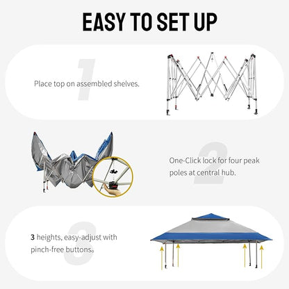 CROWN SHADES 13x13 Pop Up Gazebo, Canopy Tent, Gazebos on Clearance - Outdoor Gazebo for Backyard & Patio Furniture - Carpa Pop Up Tent with Wheeled STO-N-Go Cover Bag (Blue & Grey)