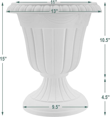 Arcadia Garden Products PL10BK Classic Traditional Plastic Urn Planter Indoor/Outdoor, 15" x 13", Black